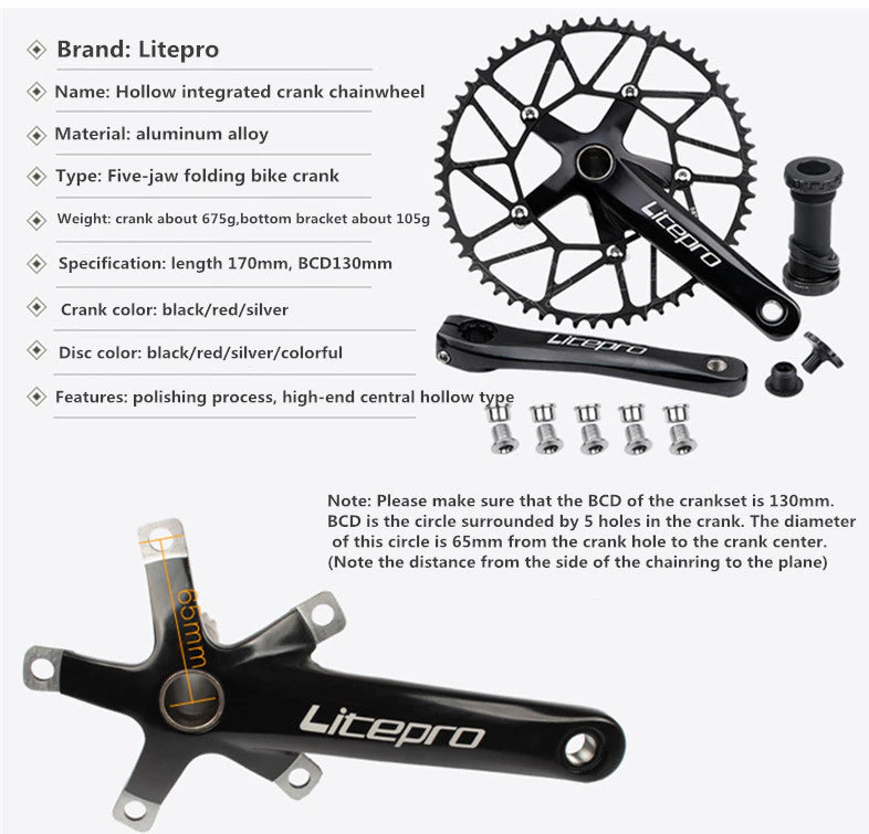 Litepro Hollow Chainring and Integrated Crankset 52T-58T BCD130mm 170mm Crank Arm